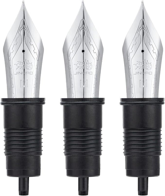 Set of 3 Jinhao X159,1935 and 9019 Fountain Pen Replacement Medium Nib Parts Silver Trim