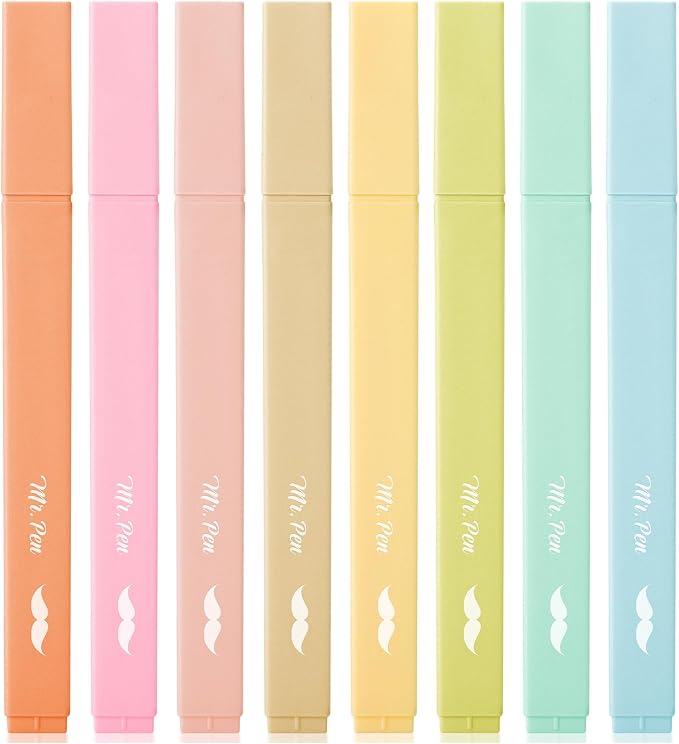 Mr. Pen- Aesthetic Highlighters No Bleed, 8 Pack, Assorted Colors | Chisel Tip, Cute Highlighters Assorted Colors for Journaling, Highlighting, Underlining, Fast Dry, Back to School Supplies