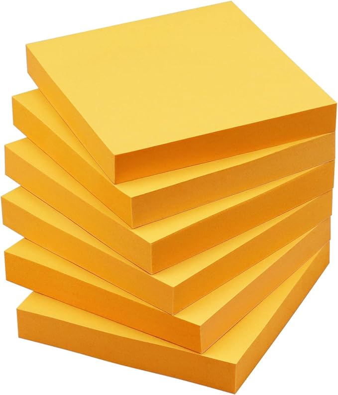 Sticky Notes 3x3 Self-Stick Notes Pads with 6 Bright Colors, Easy to Post for Office, Shool, Home, 6 Pads/Pack, 100 Sheets/Pad (Orange)