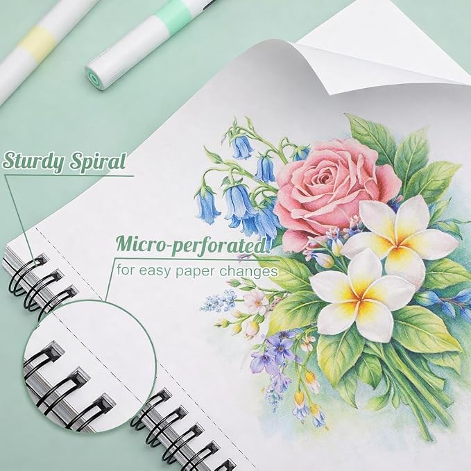 3 Pack Marker Paper Pad, 7.6×10in Double Sided Bleedproof Sketch Pad, 135lb/200gsm Art Paper Spiral Sketchbook, Smooth Coloring Painting Alcohol Marker Paper for DIY, Drawing, Gift