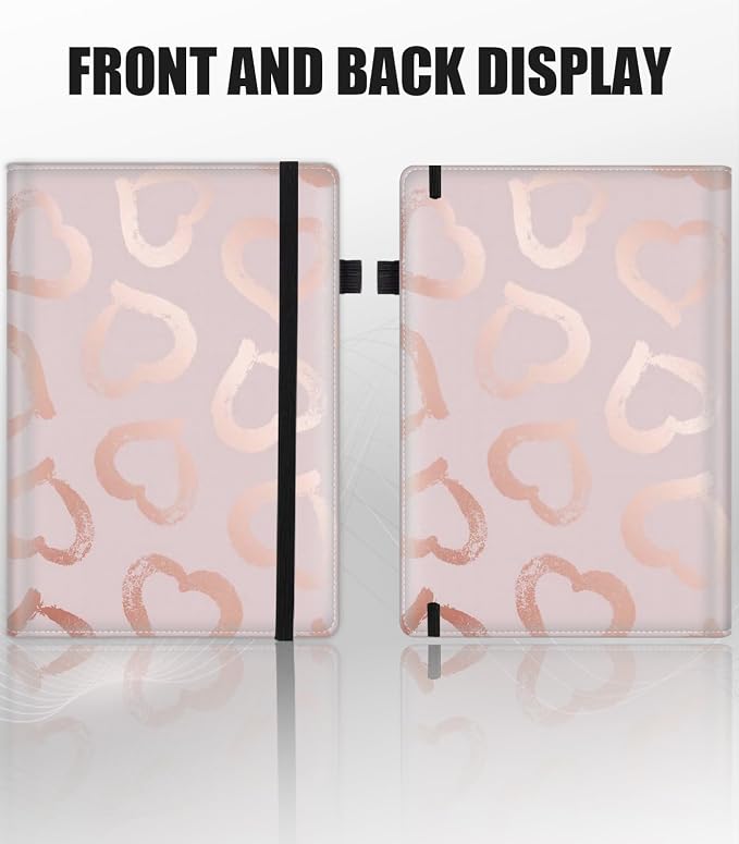 Hardcover Executive Notebooks, A5 PU Leather Lined Journal Notebook, 200 Pages Thick Paper Subject Notebooks for School,Work,Home Writing Business Notebook, Diary Book ，Rose Gold Heart