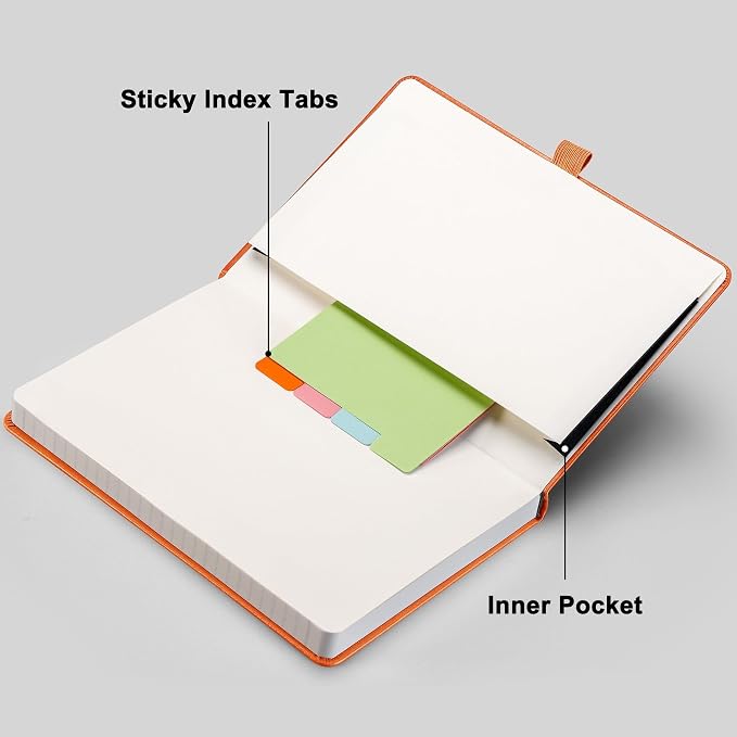 RETTACY Lined Journal Notebook, 192 Numbered Pages, A5 Size (5.7'' x 8.3'') | Leather Hardcover, 100 GSM Thick Paper, for Men & Women, Journaling, Writing, Work & Office (Orange)