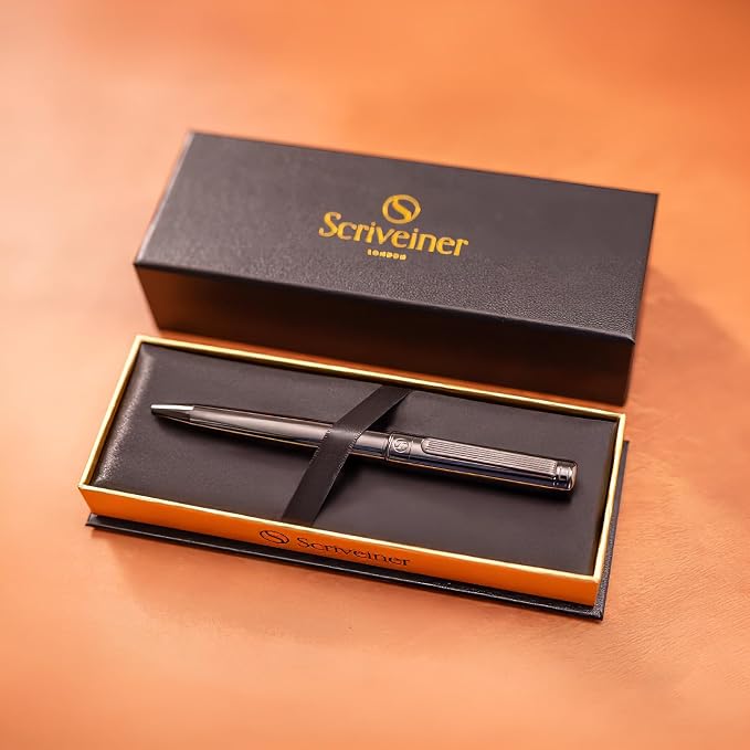 Scriveiner Gun-Metal Lacquer Ballpoint Pen - Stunning Luxury Pen, Schmidt Black Refill, Best Gift Set for Men & Women, Professional Executive Office, Nice Fancy Designer Pens