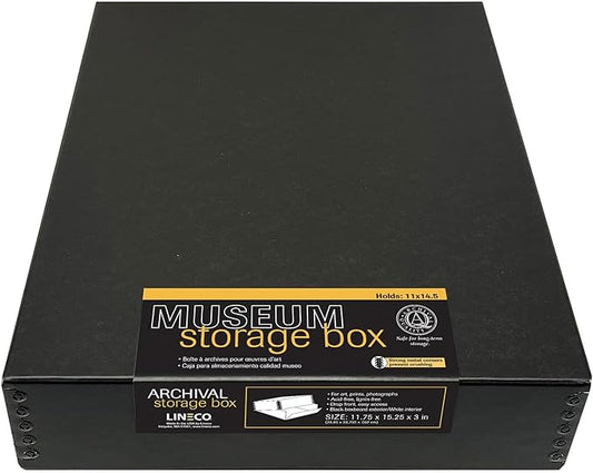 Lineco Museum Archival Storage Box, Drop Front, 11.75x15.25x3 in, Black | Acid-Free with Metal Edge, Preserves Picture Longevity, Organize Photos, Newspapers, Prints, Documents, Crafts, DIY