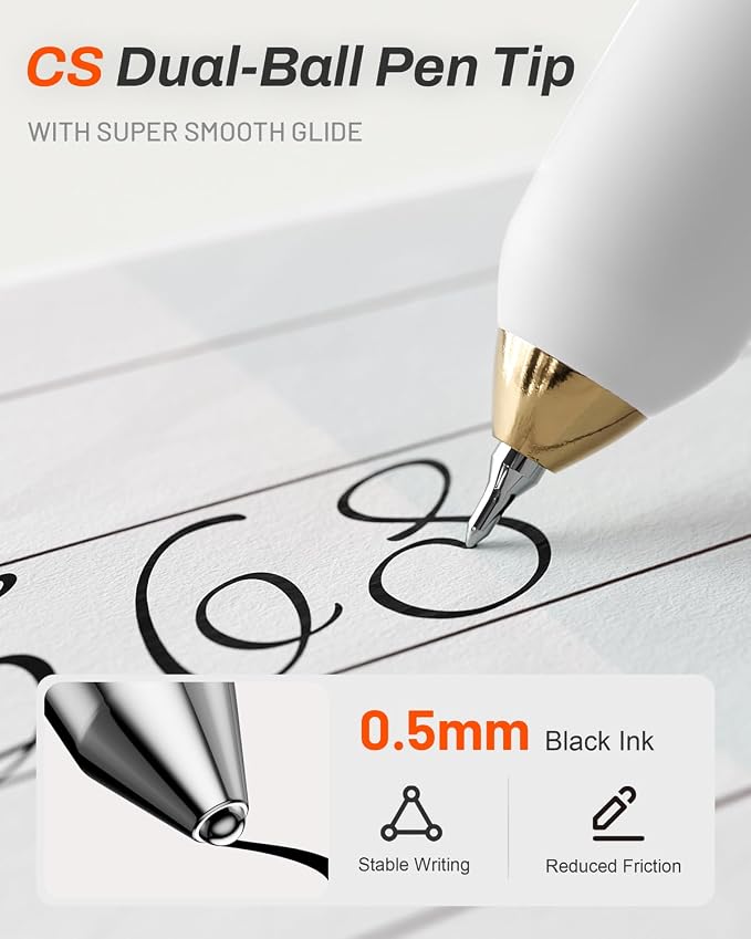 SUNEE Gel Pens, 6 Pack 0.5mm Pens Fine Point Smooth Writing Pens with Quick-Dry Black Ink, Cute Aesthetic School Office Note-Taking Pens for Journaling - White