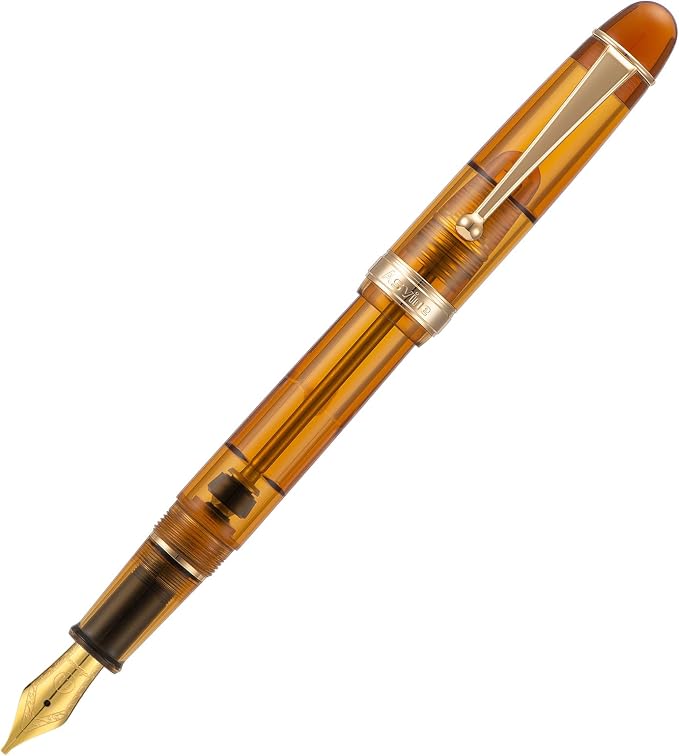 Asvine V126 Vacuum Filling Fountain Pen, Transparent Brown Acrylic Stub Nib 1.1mm Calligraphy Art Drawing with Case Set