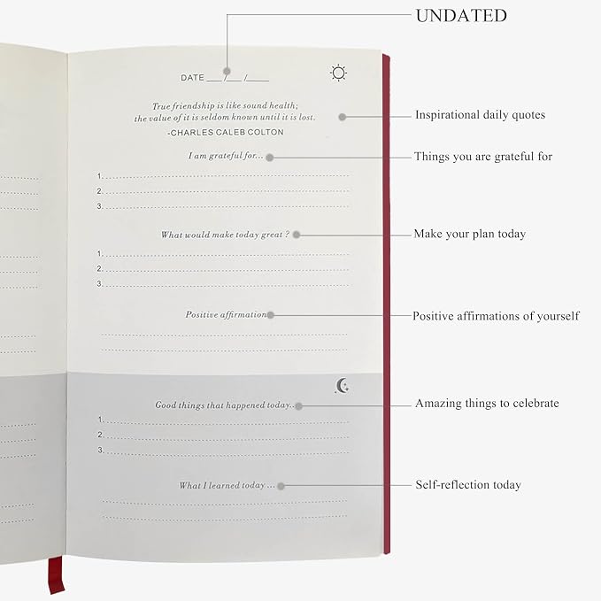 The Gratitude Journal - A Few Minutes a Day for More Happiness, Optimism, Affirmation & Reflection - An Effective Manifestation Guide Journals, Undated Daily Journals for Women & Men