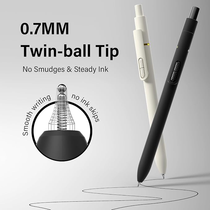 0.7mm Gel Pens Black Ink, 8 Pack Retractable Pens with Fidget Clip | Medium Point Smooth Writing, Quick-Drying, No Smudges, Stress Relief, Journaling, Note Taking, School, Office, Student/Adults