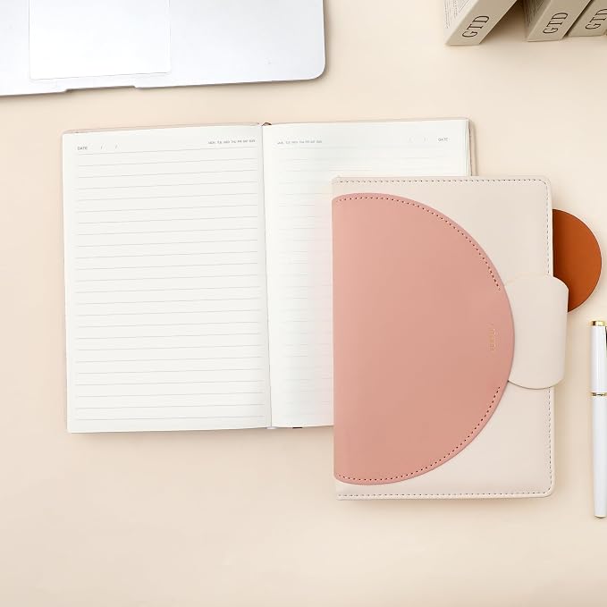 CAGIE Lined Journal for Women, 100GSM Leather Journals for Writing with Buckle Closure,A5 Hardcover Diary Journaling Notebooks for Business Work School Note Taking 5.9" x8.5 (Pink)