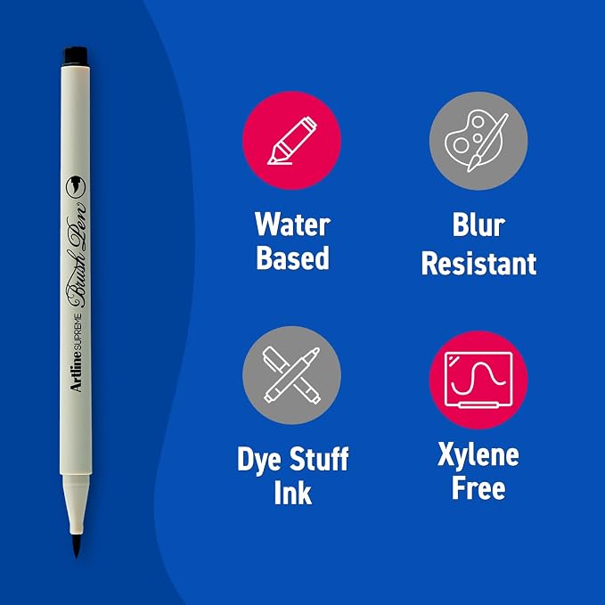 Artline Watercolor Brush Pens, Flexible Tip, EPFS-F, Multi-color, 12 Pack | Water-based brush markers for drawing, calligraphy, lettering, coloring, blending, illustration and artist projects