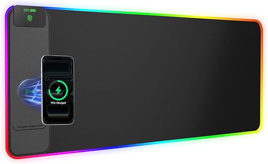 Wireless Charging Mouse Pad Gaming, 31.5"x11.8" Large Desk Mat, Waterproof | RGB Mousepad, Smooth Glide, Stitched Edge, Non-Slip Rubber Base, Desk Pad Computer Keyboard Mat, No Adapter
