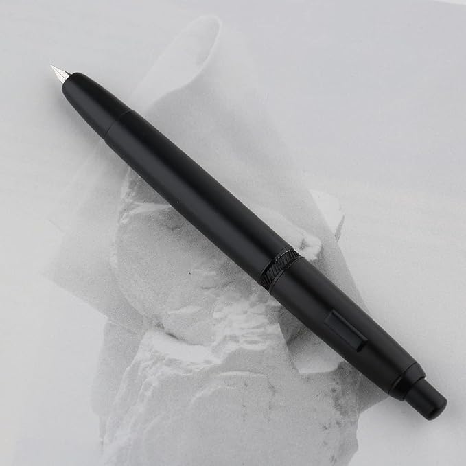 erofa Majohn A1 Press Fountain Pen with Box, Retractable Extra Fine Nib Metal Matte Black Ink Pen with Converter for Writing (No Clip Version)
