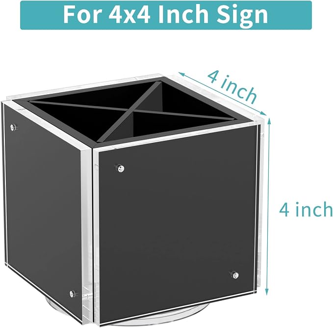 HIIMIEI Acrylic Picture Frames for Desk, Magnetic Photo Cube Pen Holder 4x4 | 360° Rotating Desktop Organizer, for Pencil, Makeup Brushes, Home, Office, Black