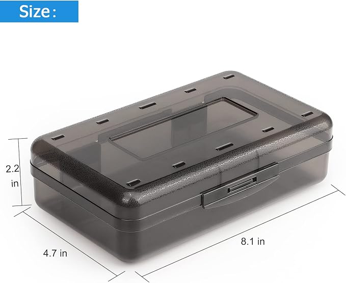 Tamaki 1 Pack Plastic Pencil Box Large Capacity, Black | Clear Boxes with Snap-tight Lid Stackable Design and Stylish Office Supplies Storage Organizer