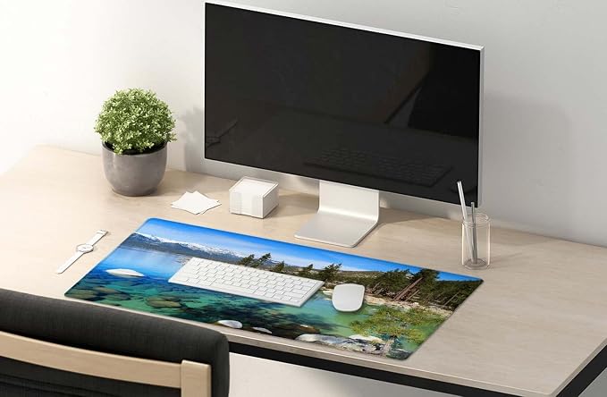 SSOIU Extended Mouse Pad, XXL Gaming Mouse Pads, Large Big Mousepad Laptop Computer Keyboard Mat Desk Pad with Non-Slip Base Stitched Edge for Gaming Office, 35.5 x 15.7 inch, Lake Tahoe