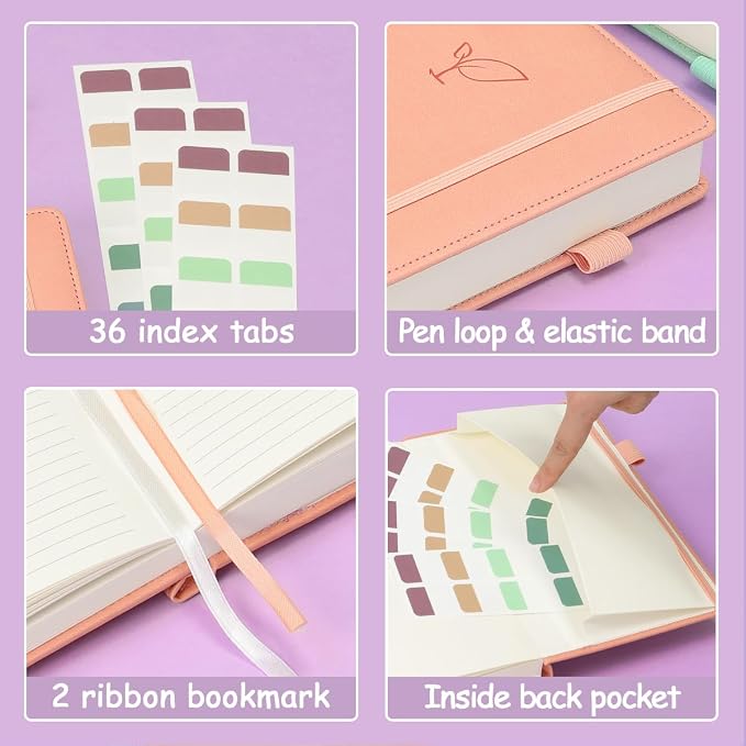 Hoci Poci 400 Pages Lined Journal Notebook, 5.8" x 8.4", Pink | Thick Journal for Writing, A5 Hardcover Leather Notebook with 100Gsm College Ruled Paper for Women Men Work Note taking