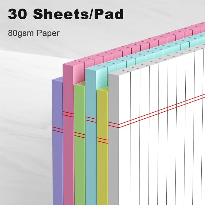 Small Note Pads 5x8" – 6 Vibrant Colors Notepad, College Ruled, 30 Sheets Each | Perfect for Work, School & Creative Notes! Legal Pads 5 x 8 Perforated Narrow Ruled Pads of Paper (Multicolor 6)