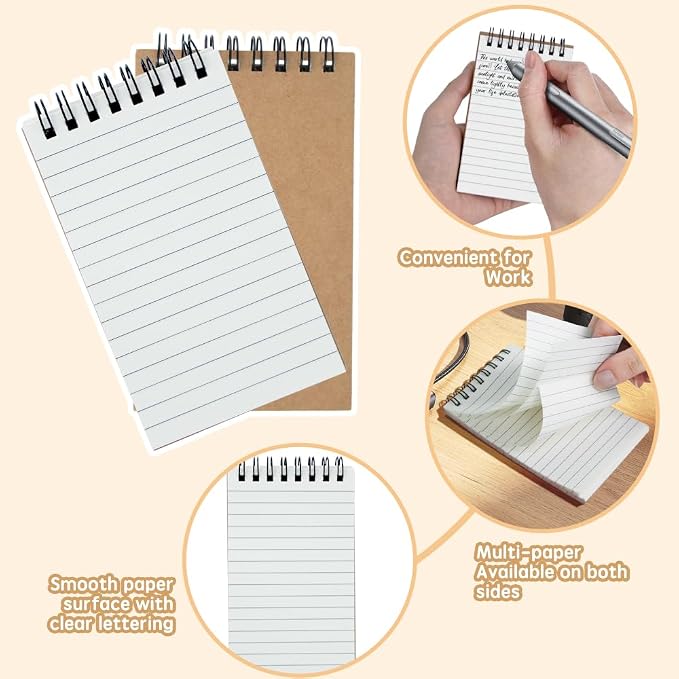 24 Pack 3x5" Spiral Pocket Notebook, College Ruled Small Notepad for School | Mini & Small Notebooks, Pocket Notepads & Note Pads for Home Office Work Meetings Travel Journal, Great for Quick Note Taking