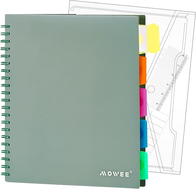 5 Subject Notebook - Spiral Notebook, College Ruled Notebook With Dividers Pocket, Tabs, 11" Ruler, 200 Pages, for Writing Journal, Home & Office, School Supplies, 8.5''x11'' Forest Green | 200 Pages, 11" Ruler, 8.5"x11" Forest Green, Pocket Dividers w...