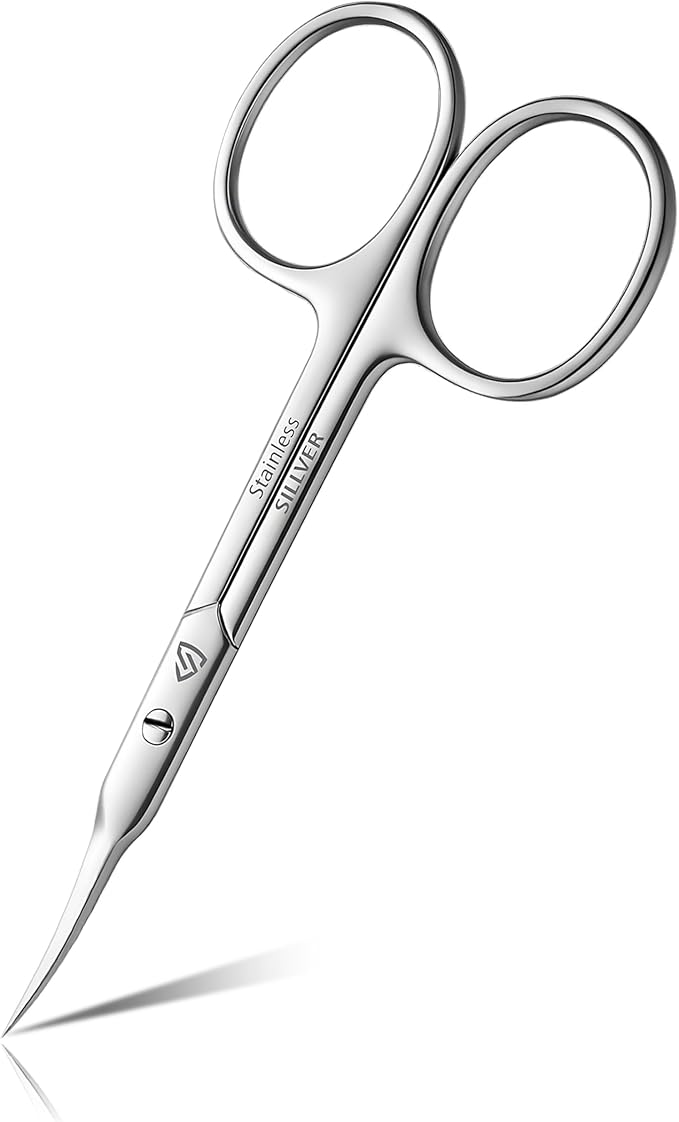 SILLVER Cuticle Scissors Extra Fine Curved, Super Slim Small Scissors with Precise Pointed Tip, Beard, Eyelash, Mustache, Dry Skin - Manicure Scissors