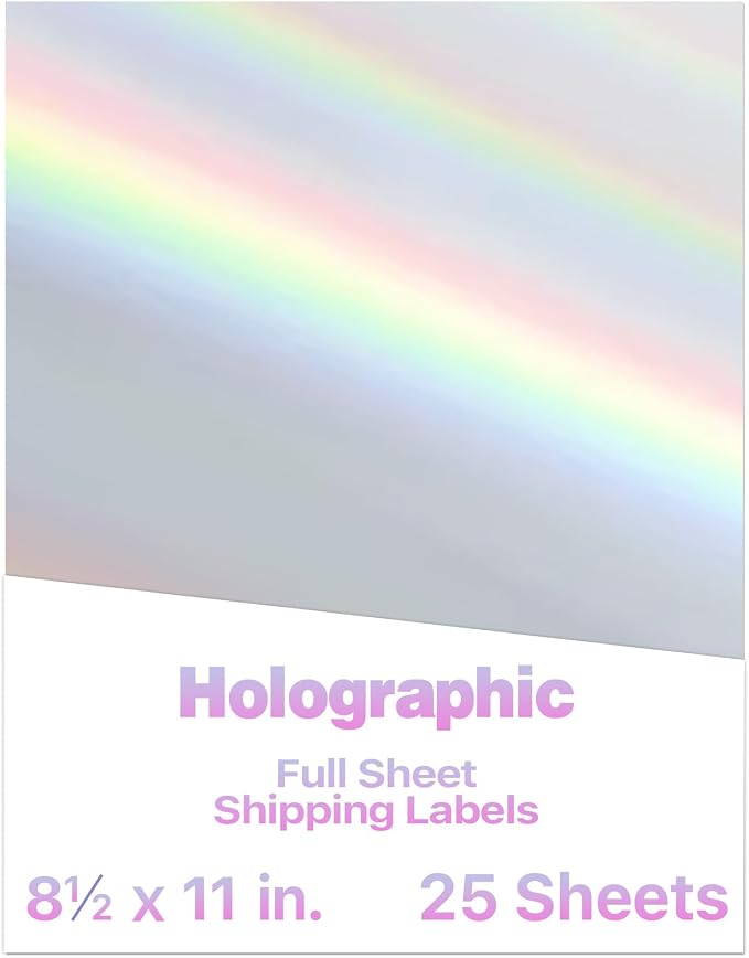 STARLIBOO 25 Sheets Holographic Sticker Paper for Inkjet&Laser Printer, Printable Vinyl Sticker Paper Waterproof Self-Adhesive (8.5" x 11"- Laser Tilted Light Beam)