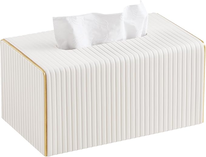 Extra Large Rectangle PU Leather Tissue Box Cover with Magnetic Closure, Decorative Tissue Holder & Storage Container for Bedroom, Living Room, Dining Room, Bathroom, Countertop, Desk & Office (White)