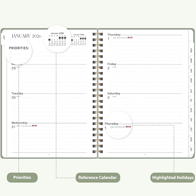 2026 Planner, Weekly and Monthly Calendar Agenda Book, Jan 2026 - Dec 2026, Hardcover Planning Academic Planner for Office School Supplies and Desk Accessories - A5 (6.3'' x 8.5'')
