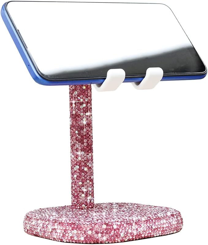 Bling Bling Crystal Phone Stand, Phone Holder for Desk, Desktop, Cradle Compatible with All Smartphones Mixed Rhinestones with Pink Magenta and Iridescent AB SL (Pink)