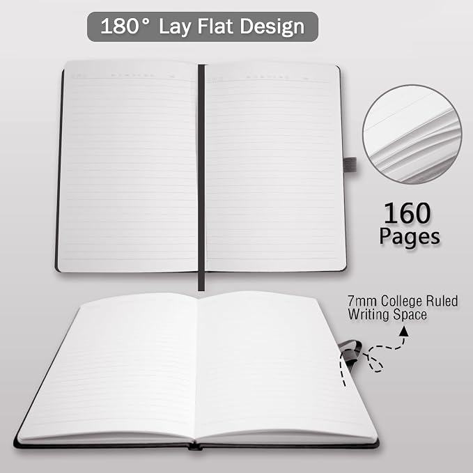 Heture 12 Pack Hardcover Journal Notebooks, A5 Lined Notebook for Writing and Work, 160 Pages 100 GSM Thick Paper, Ruled Notebooks Bulk with Elastic Closure, Hardcover Notebook for Work, School, Travel, Note Taking (Black)