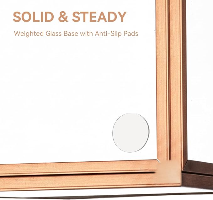 Rose Gold Glass Sticky Note Holder for Desk, Elegant Sticky Note Dispenser Organizer for 3x3 Inch Pads, Cute Clear Notepad Note Holder with Non-Slip Pads, Modern Luxury Office Decor Gift for Women