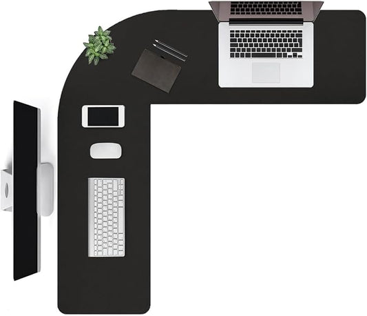 L Shaped Gaming Desk Mat Mouse Pad, Black, 56"x54.8"x12" | PU Leather Corner Desk Mat Blotter, Waterproof Desktop Protector for Computer Keyboard Home Office