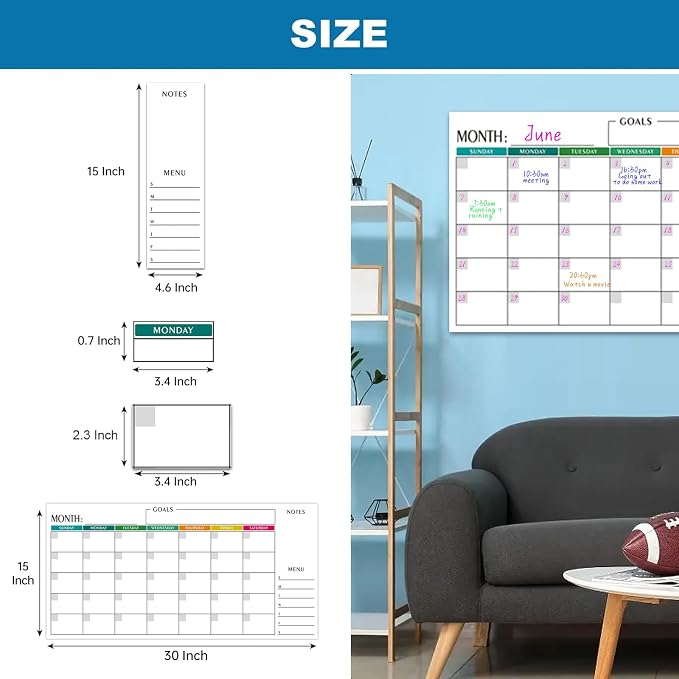 15x30 Dry Erase Wall Calendar, Reusable Undated Whiteboard Planner 3 Pcs | Colorful Horizontal Landscape Layout for Office, Classroom, Home with Markers & Stickers