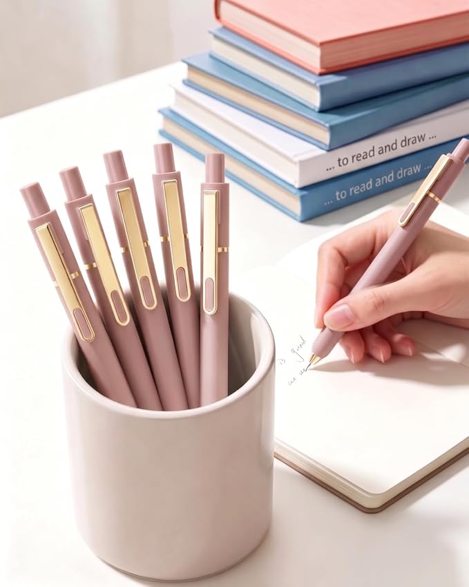 SUNEE Gel Pens, 6 Pack 0.5mm Pens Fine Point Smooth Writing Pens with Quick-Dry Black Ink, Cute Aesthetic School Office Note-Taking Pens for Journaling - Pink
