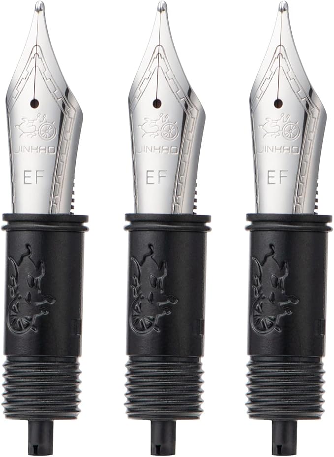Set of 3 Jinhao 100 Fountain Pen Nibs with Black Section Feed (EF, F and M) Silver Trim-Compatible with Jinhao 100, 9036, 9065, 9016 and 9013