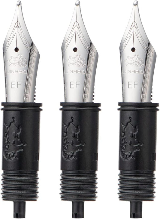 Set of 3 Jinhao 100 Fountain Pen Nibs with Black Section Feed (EF, F and M) Silver Trim-Compatible with Jinhao 100, 9036, 9065, 9016 and 9013