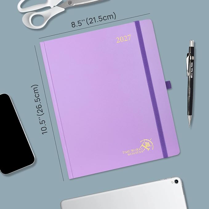 POPRUN 2027 Planner Weekly and Monthly, Large 8.5" x 10.5" Calendar, Jan 2027- Dec 2027 Agenda, Daily Appointment Book with Hourly Time Slots, Monthly Tabs, Hardcover, 100 GSM - Night Sky Blue