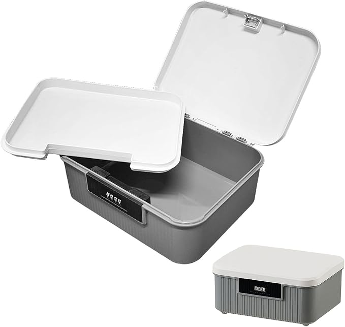 Saim Lockable Storage Box, 2.3 Gallon Heavy-Duty Plastic Storage Container Bin for Office, Home, Dorm Organizer for Documents, Valuables & Supplies, Item Organizer 9 Liter (Gray)