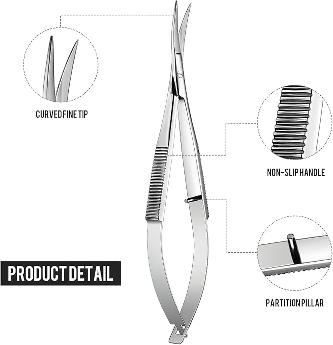 Hicarer 4.7 Inch Curved Stainless Steel Squeeze Scissors Grooming Trimming Scissors Eyebrow Embroidery Sewing Thread Snips Curved Tip Clippers Craft(Silver)