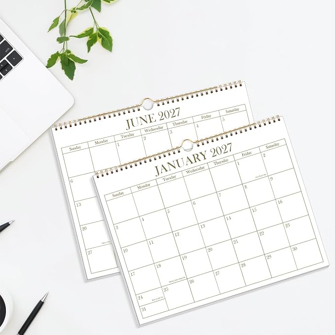 2026-2027 Calendar - 2026-2027 Wall Calendar from July 2026 - December 2027, 19 Months Calendar with Premium Paper, Twin-Wire Binding & Hanging Hook, 8.5" x 11", Golden