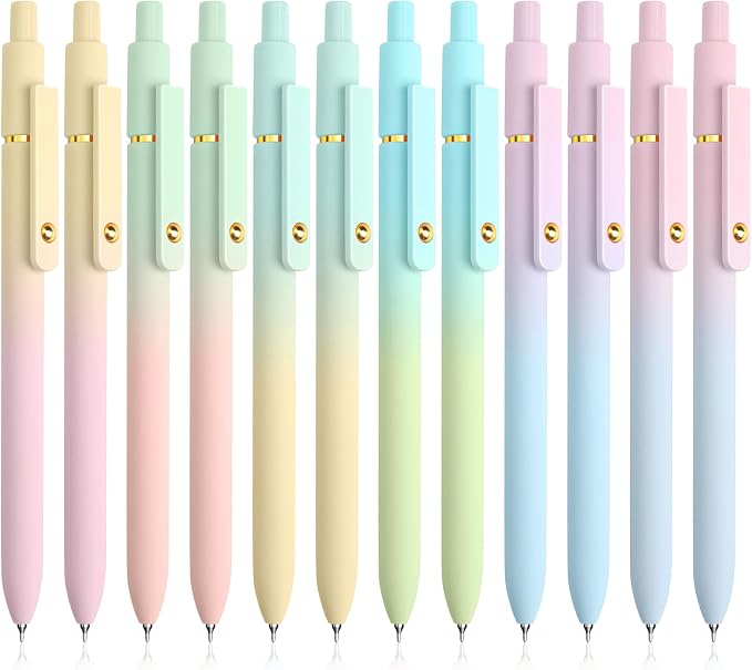 UIXJODO 12 Pcs Gel Pens 0.5mm Quick Dry Black Ink Pens Fine Point Smooth Writing Pens, Cute Office and School Supplies Gifts for Women Teacher Students (12 Pcs Ombre Gold)