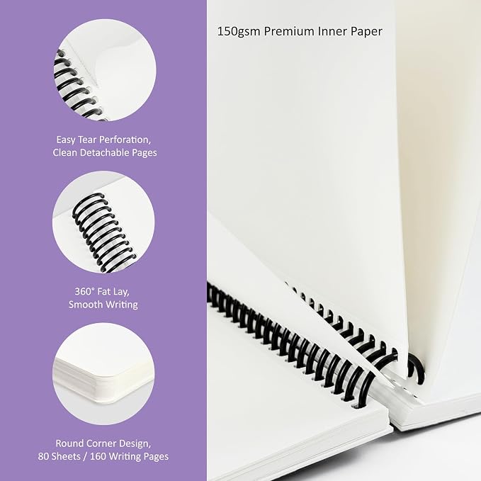 Hardcover Sketchbook,7.2" x 8.3" Spiral Bound Drawing Pad,Lavender Daisy | 150gsm(92lb)Acid-Free Thick Paper,Blank Art Journal for Adults,Artists&Beginners,Ideal for Sketching,Doodling and Mixed Media