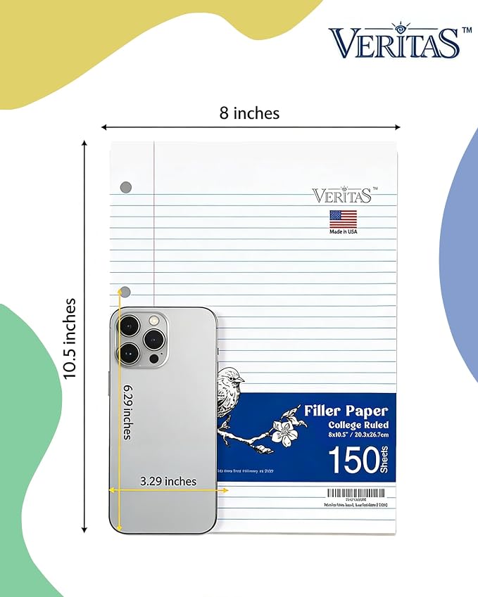 WritePads College Ruled Loose Leaf Paper, 600 Sheets Bulk Notebook Paper, 8"x10-1/2" 3 Hole Punched Filler Paper, Fits Standard 3-Ring Binder, 65lb Thick Paper, Made in USA
