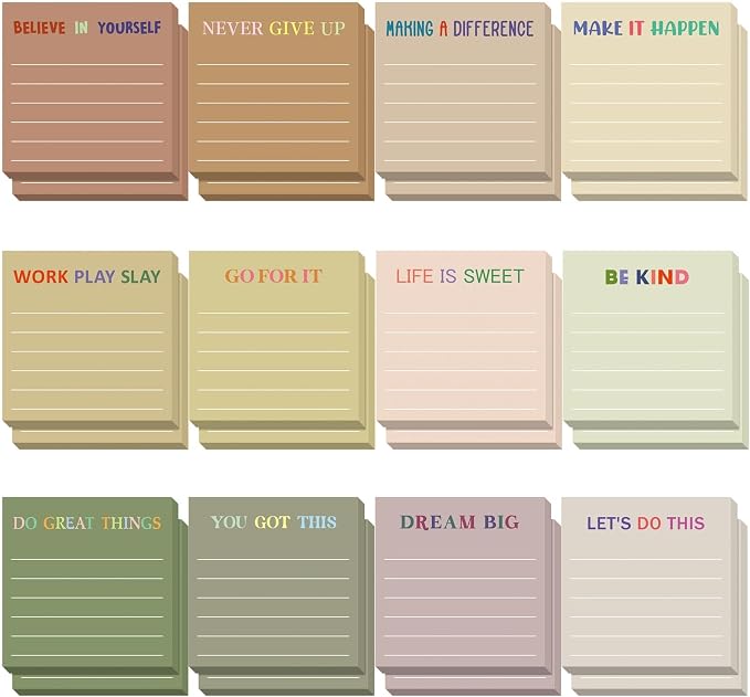 Yinder 24 Pcs Inspirational Sticky Notes, Back to School Supplies, Cute Motivational Sticky Notes Pad Employee Appreciation Gifts Bulk for Teacher Coworker Office 3 x 3'' (Motivational,Boho)