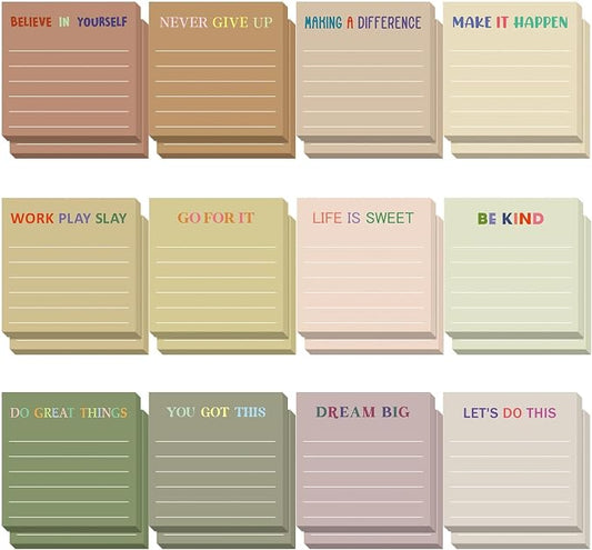 Yinder 24 Pcs Inspirational Sticky Notes, Back to School Supplies, Cute Motivational Sticky Notes Pad Employee Appreciation Gifts Bulk for Teacher Coworker Office 3 x 3'' (Motivational,Boho)
