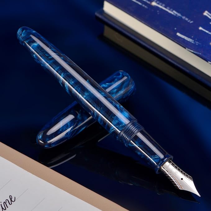 Asvine C80 Fountain Pen #8 Medium Nib Large Handcraft Pen with Converter Pen Box Collection Set (Galaxy Blue)
