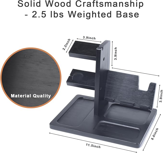 Watch Stand for Men, Solid Wood Watch Holder Organizer with Challenge Coin Display & Valet Tray, Mens Nightstand Organizer for Smartwatch Charging Station, Desk Accessories, Gift for Husband, Dad