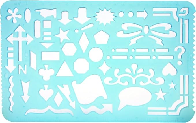 Set of 2 Plastic Stencil Art Templates Drafting Ruler with Various Cut Out Designs for Art and Craft Projects, Artistic Drawing, Tracing, Painting - Ideal for Professionals, Students and Kids