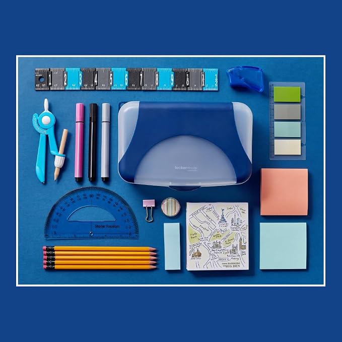 LockerMate by Bostitch Hard Pencil Case, Durable Plastic Pencil Box, Kid-Friendly Design, Navy & Clear