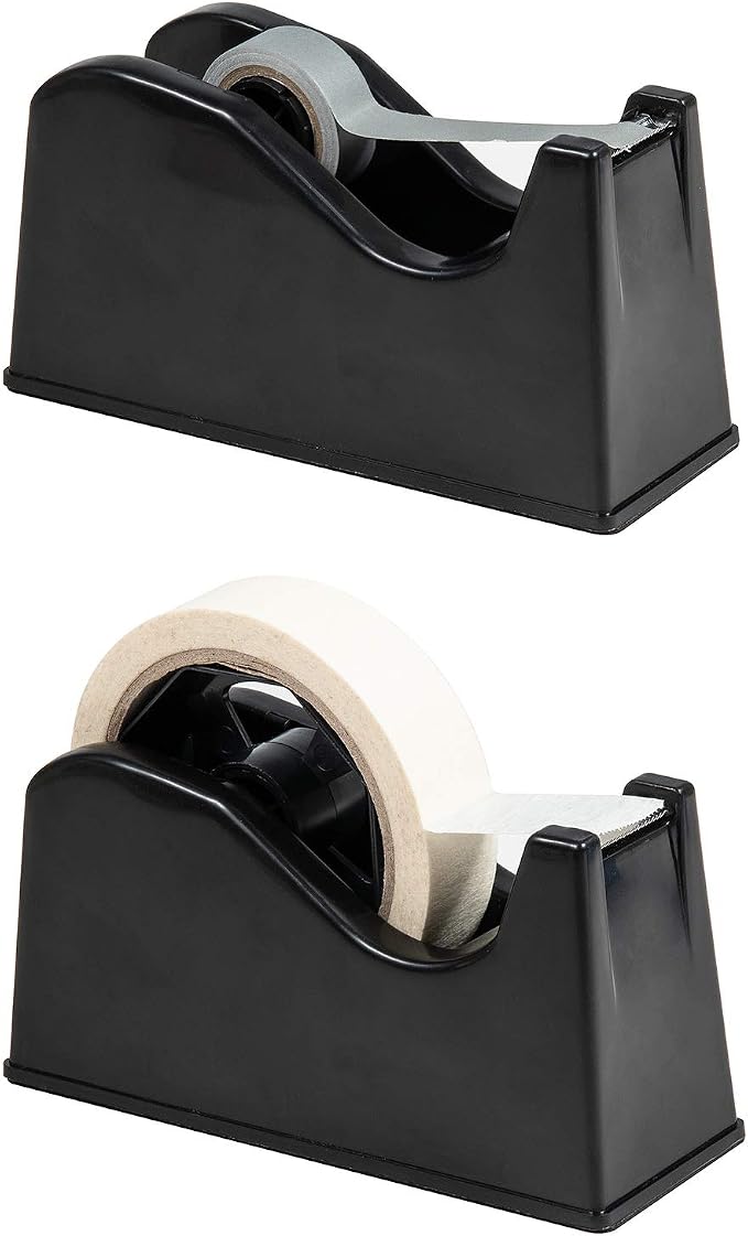 Desktop Tape Dispenser Adhesive Roll Holder (Fits 1" & 3" Core) with Weighted Nonskid Base Black
