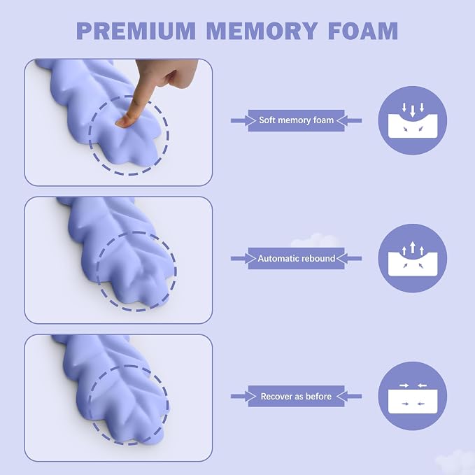 Keyboard Wrist Rest Pad Set, Leaf Shape PU Leather Memory Foam Cushion Support, Mouse Rest Pad, Non-Slip Support for Easy Typing Pain Relief, Purple Leaf